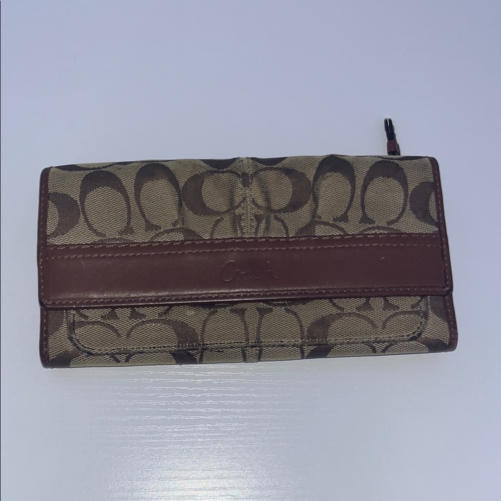 Coach Signature Canvas Wallet in Brown and Tan